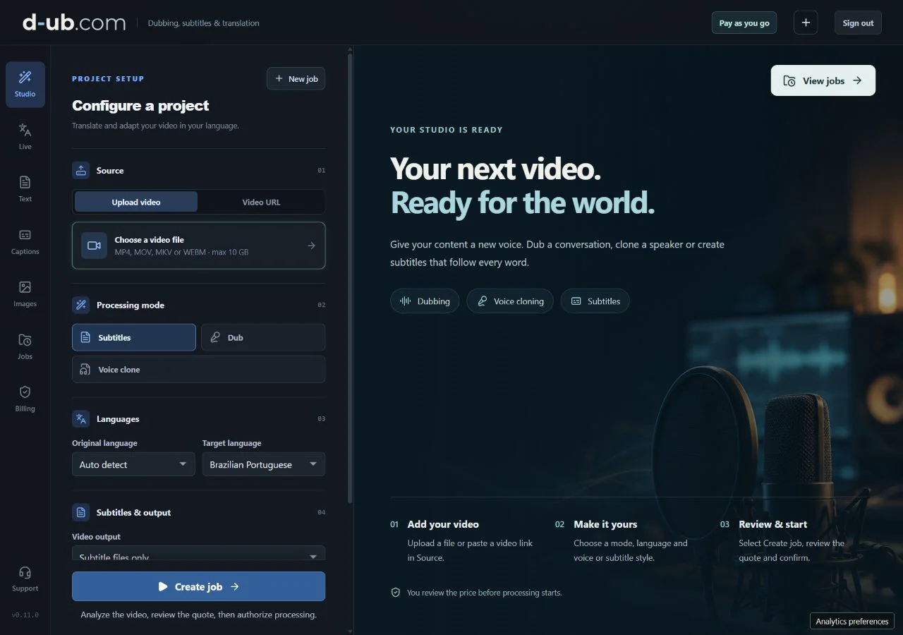 La interfaz real de D-UB Studio con datos de demostración